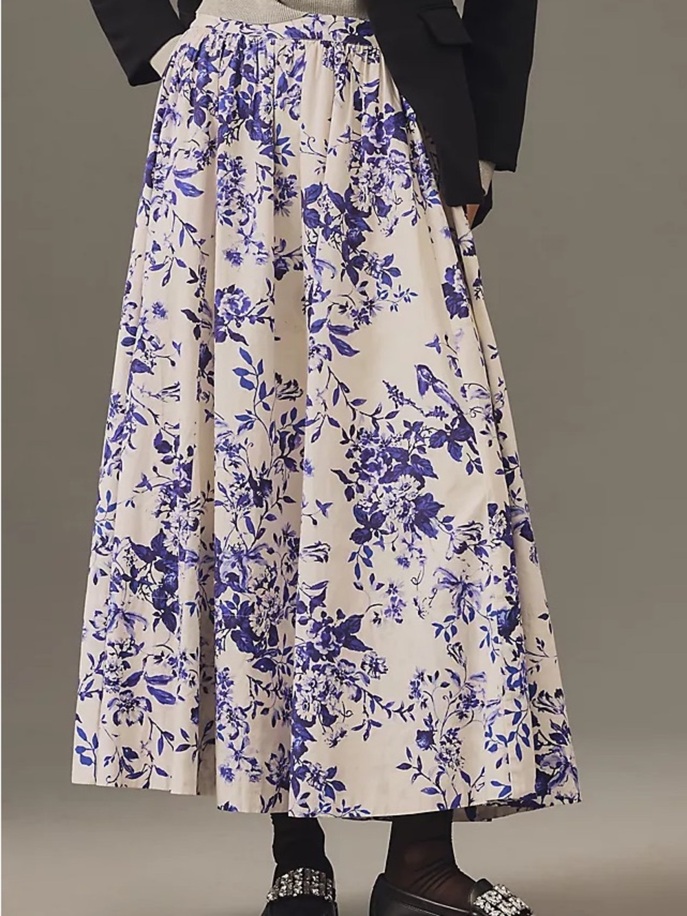 Anthropologie Jace Poplin Printed Midi Skirt Blue White Floral Toile Medium